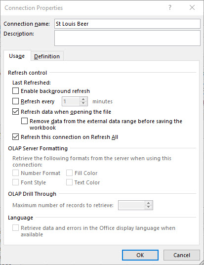 Connection Properties Menu