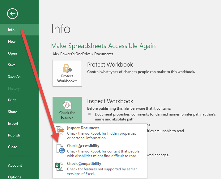 Check Accessibility in Excel