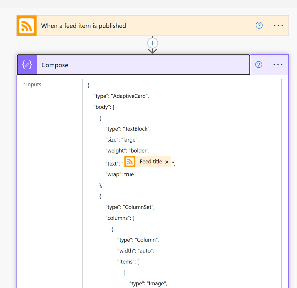 The compose action with formatted code