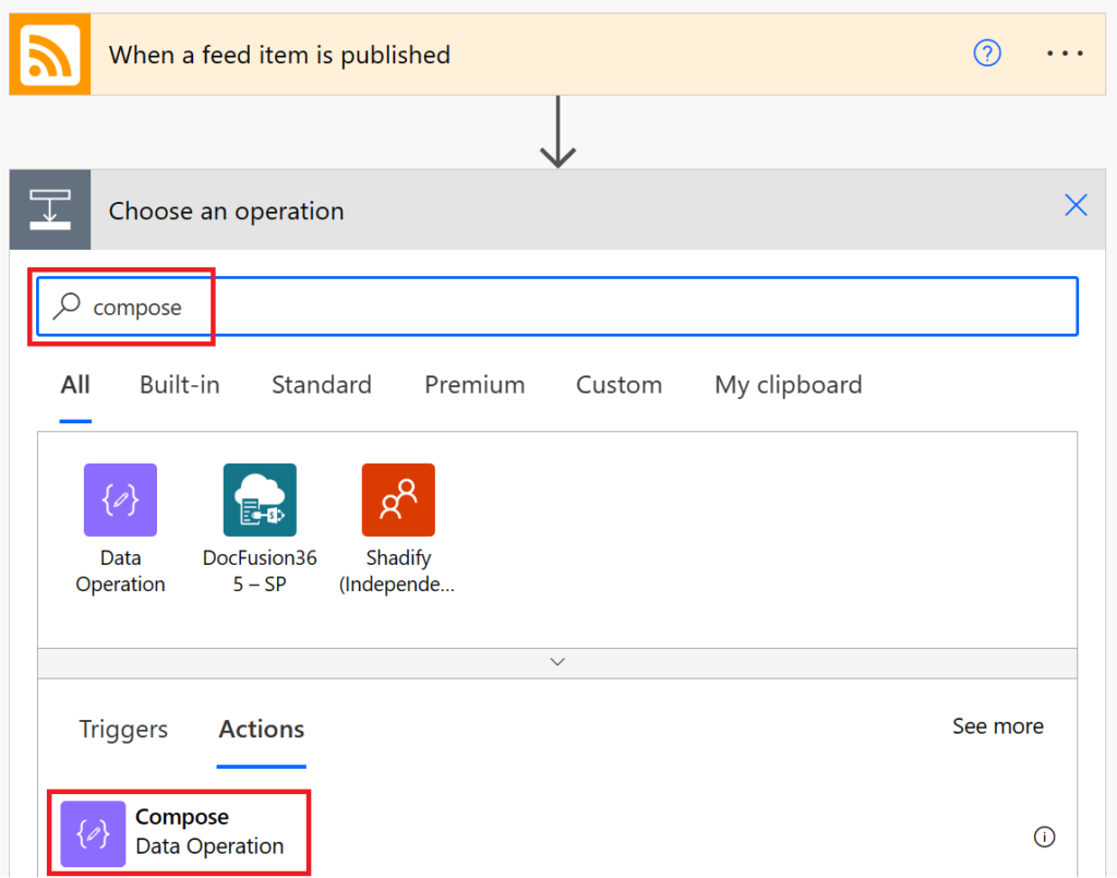 Selecting the Compose Data Operation action