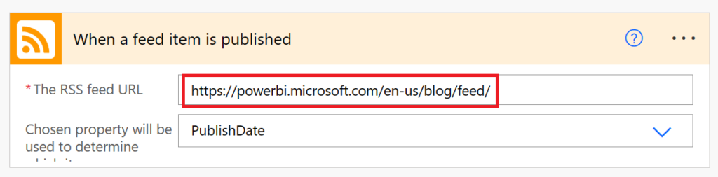RSS feed URL field value