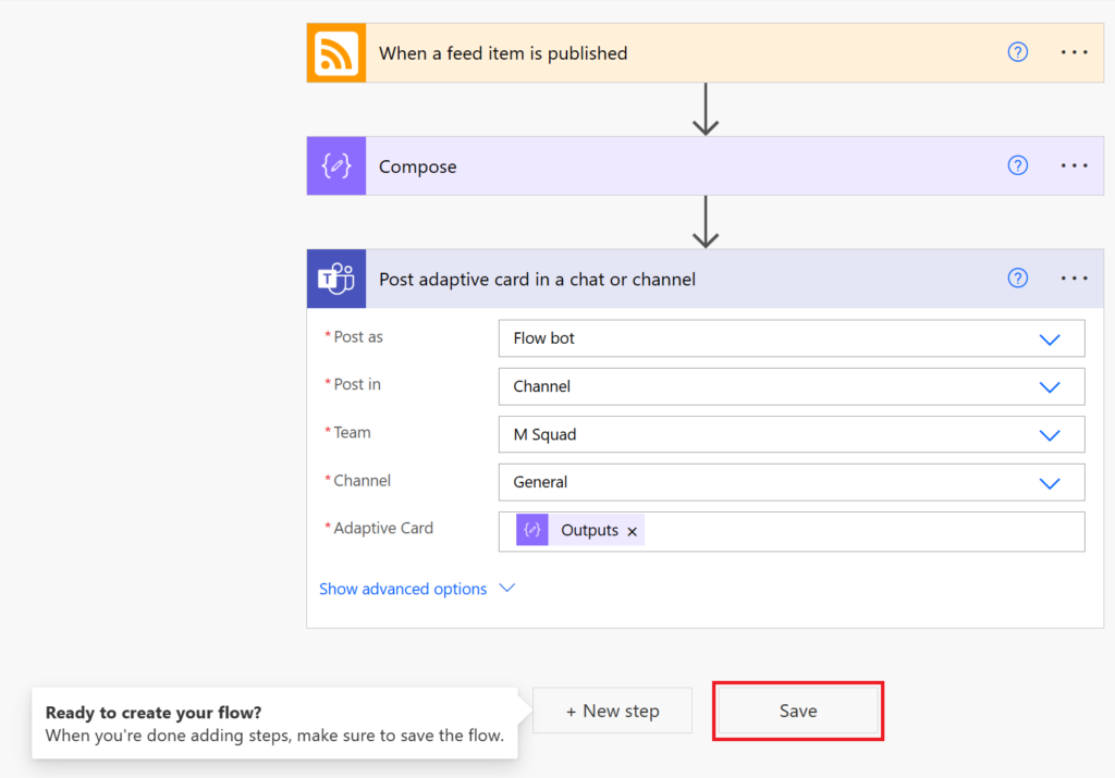 Selecting the save button with the flow.