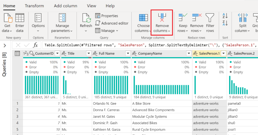 Remove columns option from the ribbon