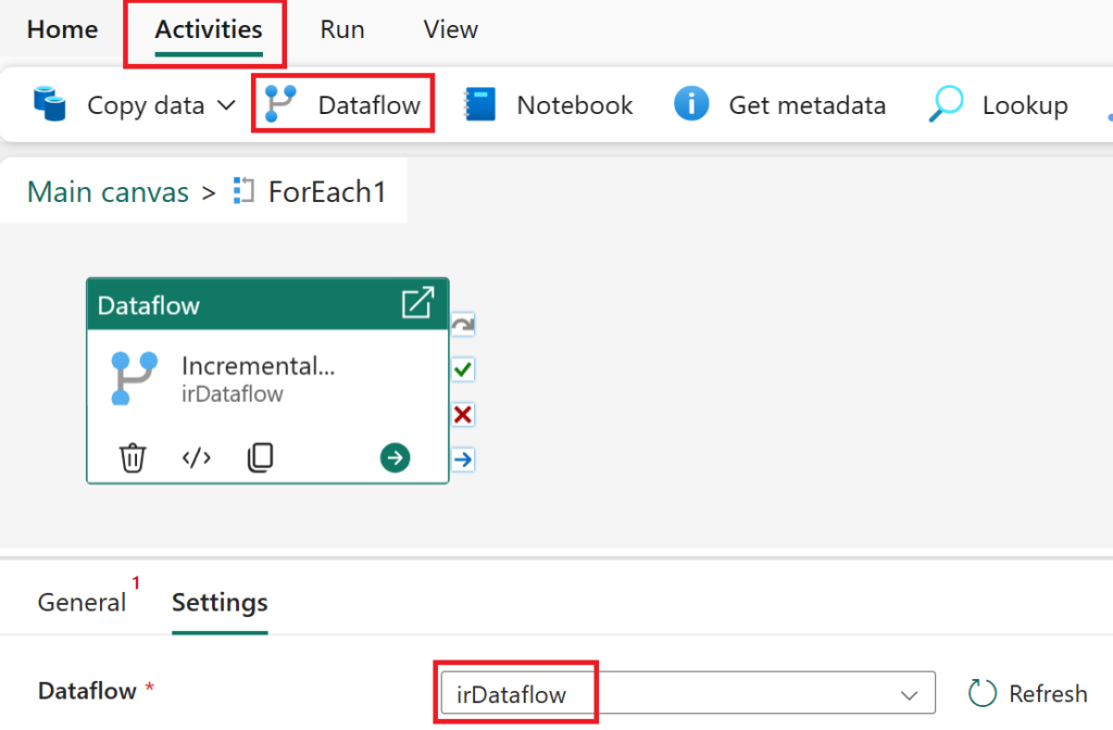 Dataflow Gen2 activity within Data Factory's data pipeline.