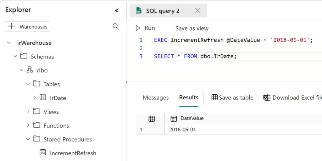 Executing a stored procedure within Synapse Engineering's datawarehouse.